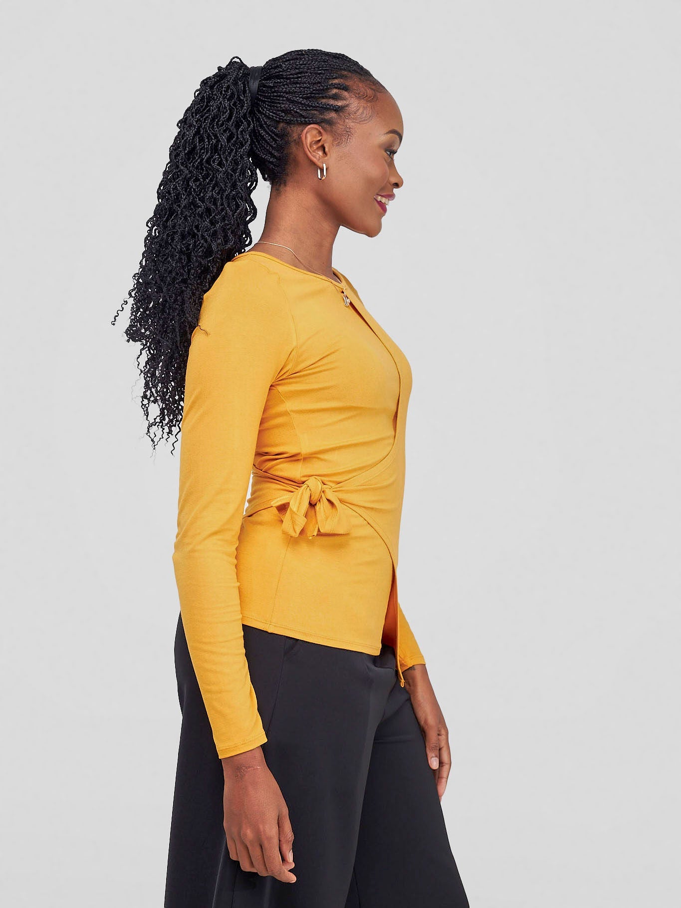 Vivo Hamle Side Twist Tie Top - Mustard - Shopzetu