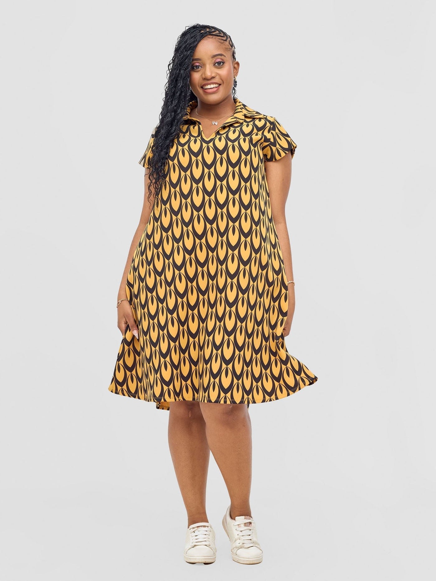 Vivo Mandla Tent Dress - Mustard / Black Manla Print - Shopzetu