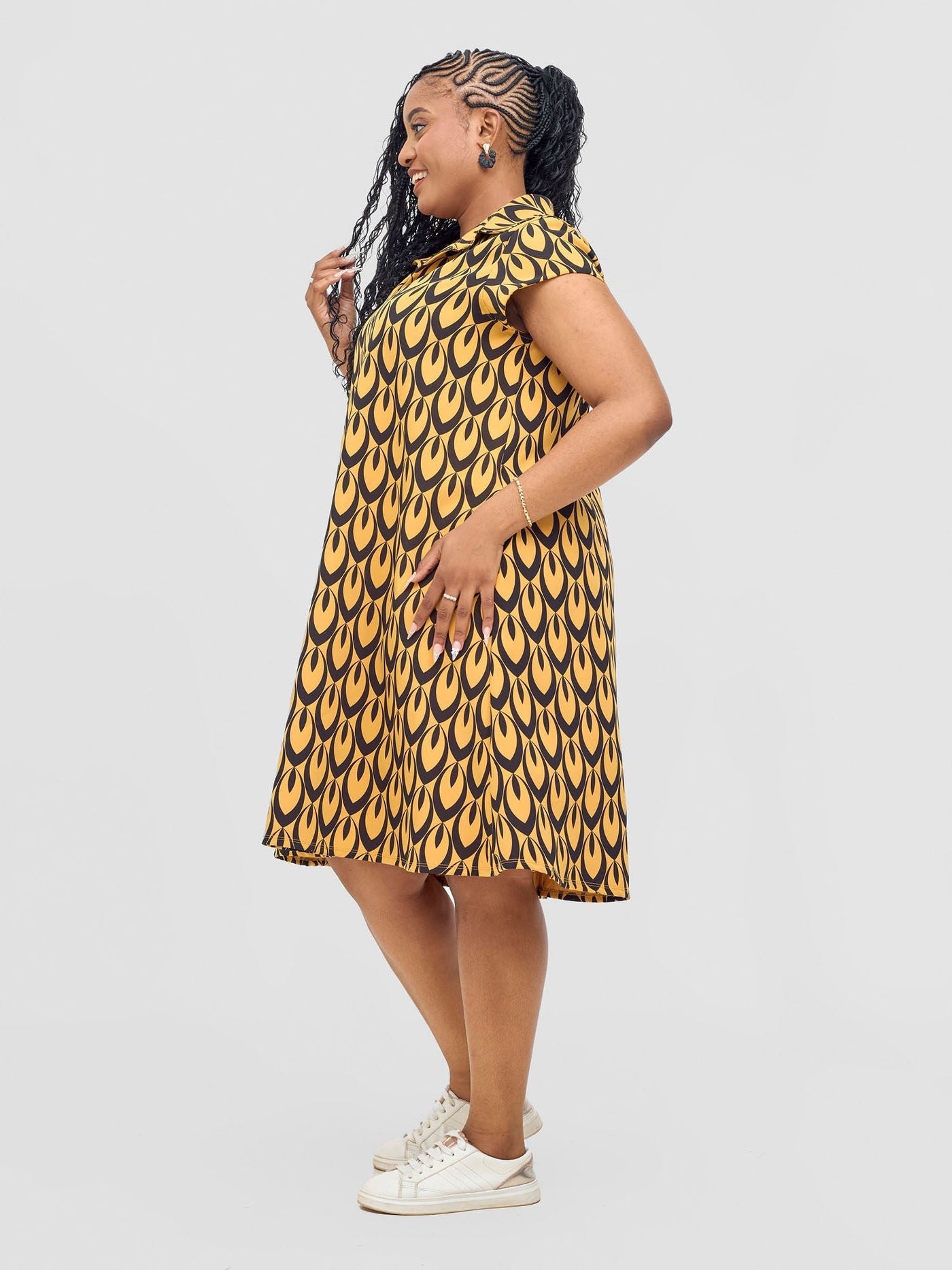 Vivo Mandla Tent Dress - Mustard / Black Manla Print - Shopzetu