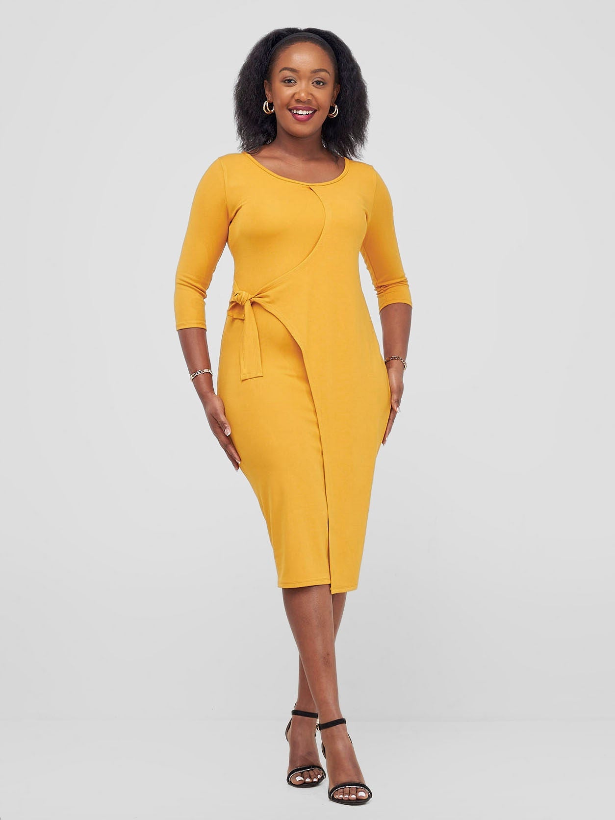 Vivo Hamle Side Twist Tie Bodycon - Mustard