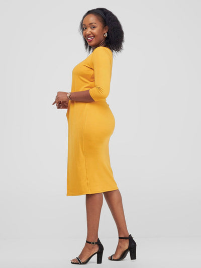 Vivo Hamle Side Twist Tie Bodycon - Mustard