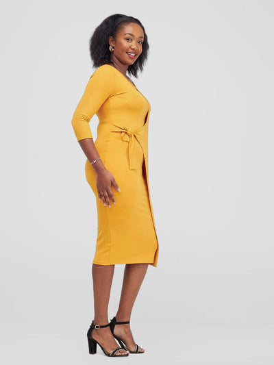 Vivo Hamle Side Twist Tie Bodycon - Mustard