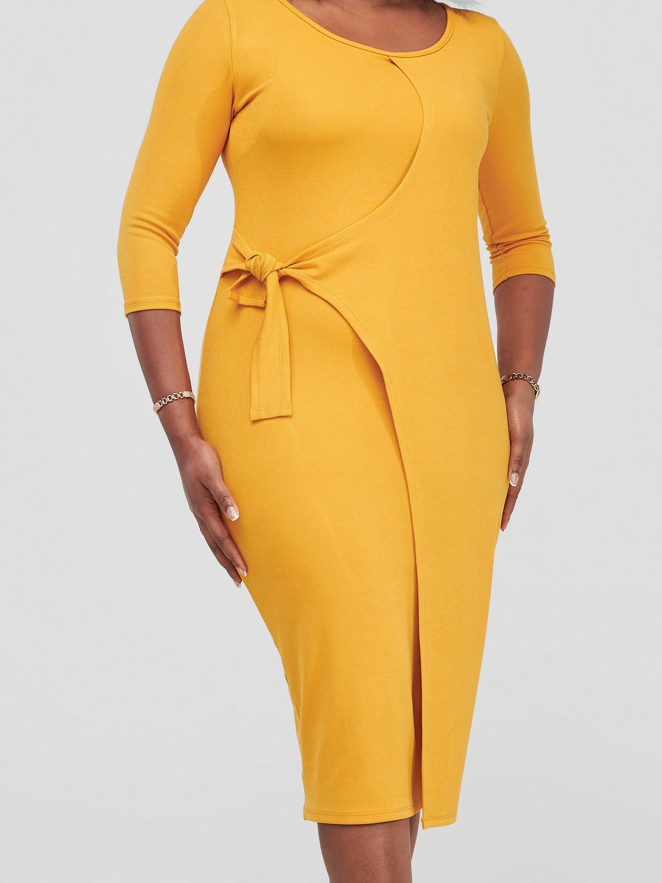 Vivo Hamle Side Twist Tie Bodycon - Mustard