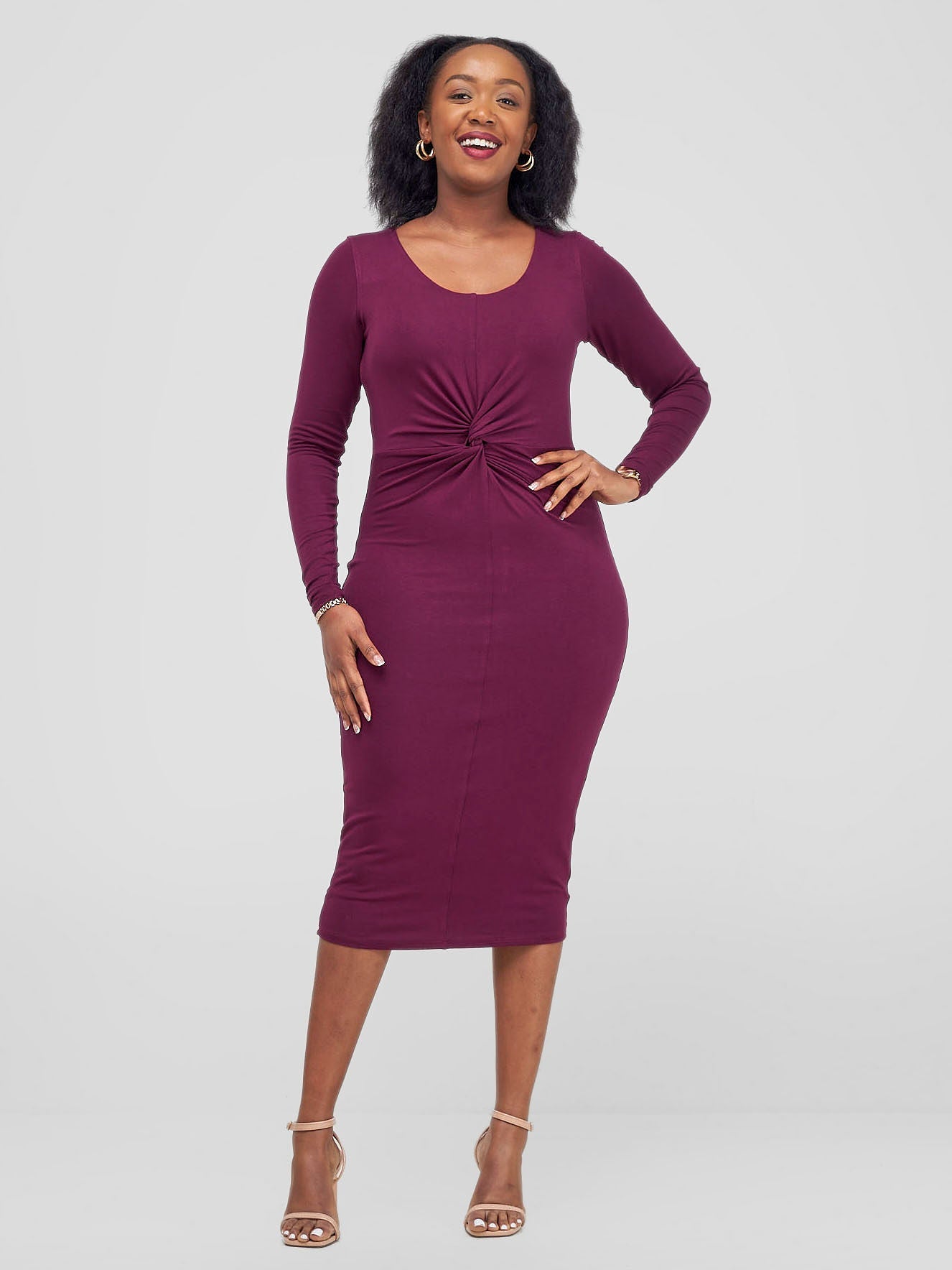 Vivo Hamle Bias Twist Dress - Burgundy - Shopzetu