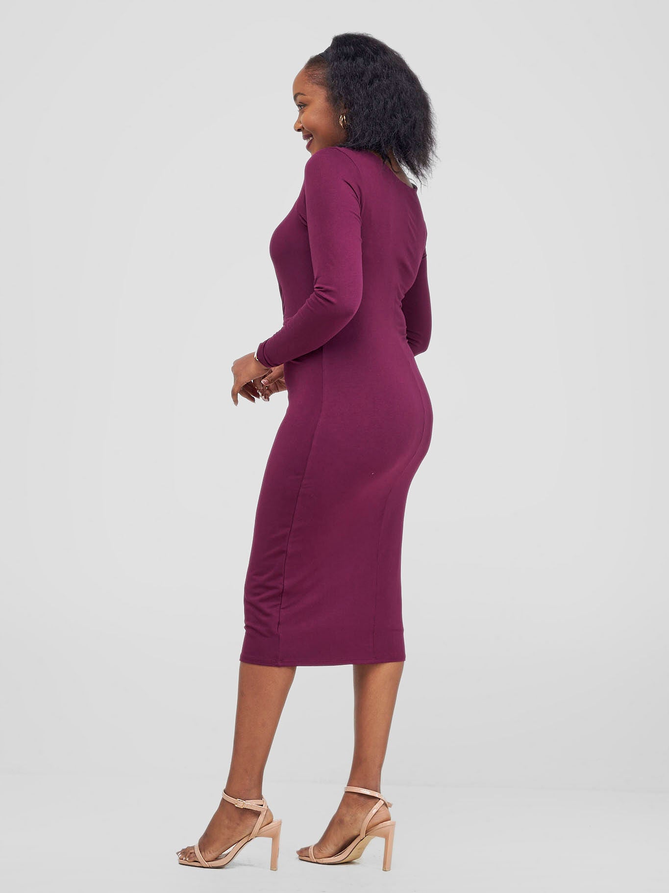 Vivo Hamle Bias Twist Dress - Burgundy - Shopzetu