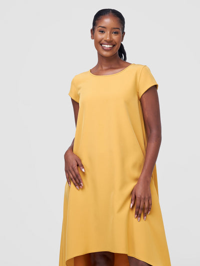 Vivo Pendo Cap Sleeve High Low Tent Dress - Mustard