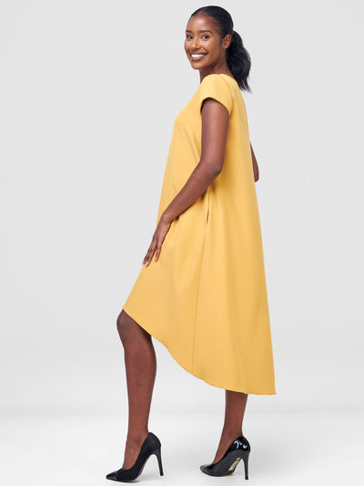 Vivo Pendo Cap Sleeve High Low Tent Dress - Mustard