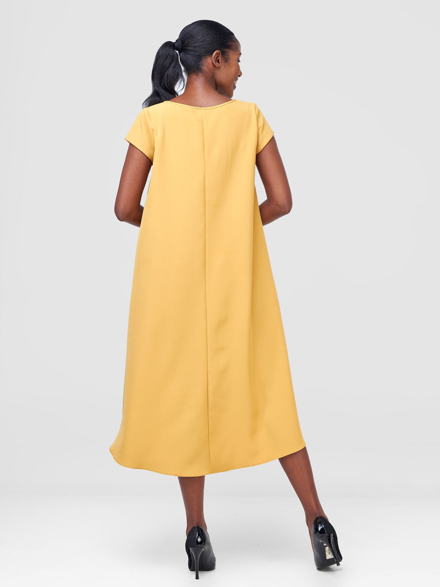 Vivo Pendo Cap Sleeve High Low Tent Dress - Mustard