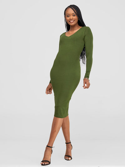 Basic Long Sleeved Double Layered Bodycon - Hunters Green