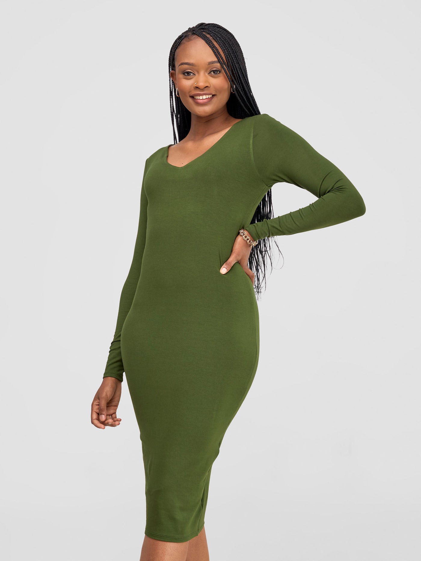 Basic Long Sleeved Double Layered Bodycon - Hunters Green