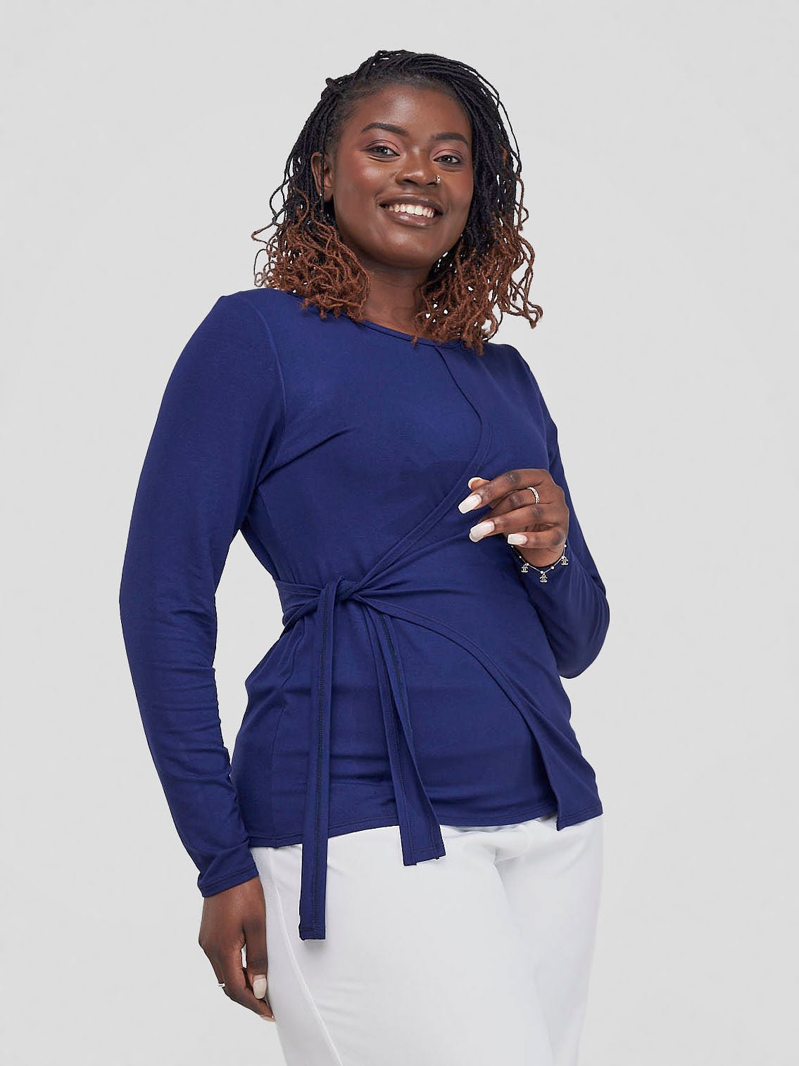 Vivo Hamle Side Twist Tie Top - Navy - Shopzetu