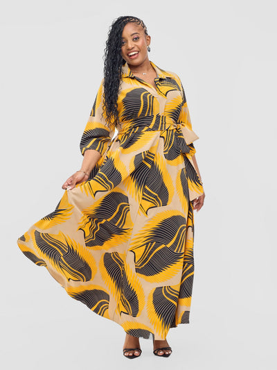 Yumi Maxi Shirt Dress - Yellow / Black Kasim Print - Shopzetu