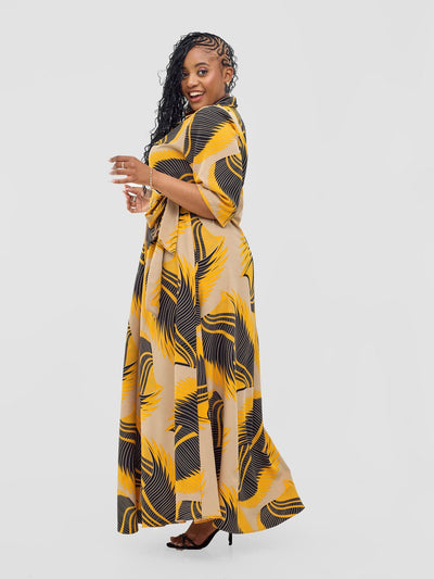 Yumi Maxi Shirt Dress - Yellow / Black Kasim Print - Shopzetu