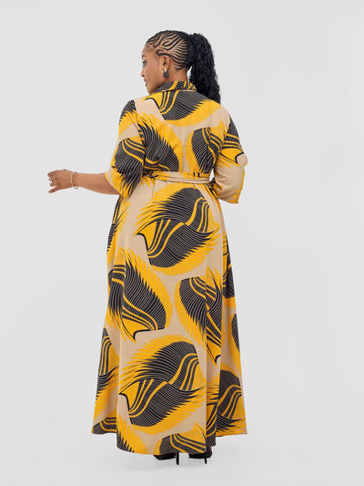 Yumi Maxi Shirt Dress - Yellow / Black Kasim Print - Shopzetu