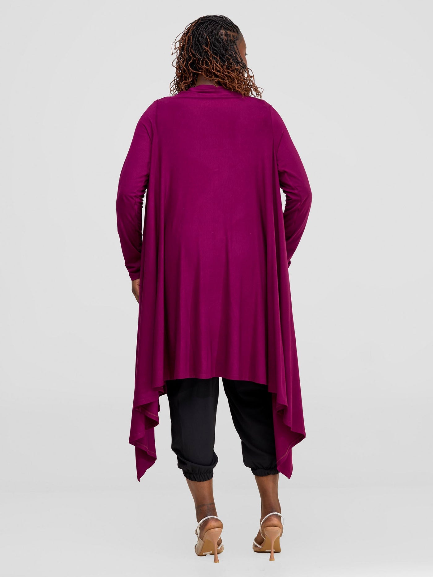 Basic Long Sleeve Cascade Waterfall - Burgundy