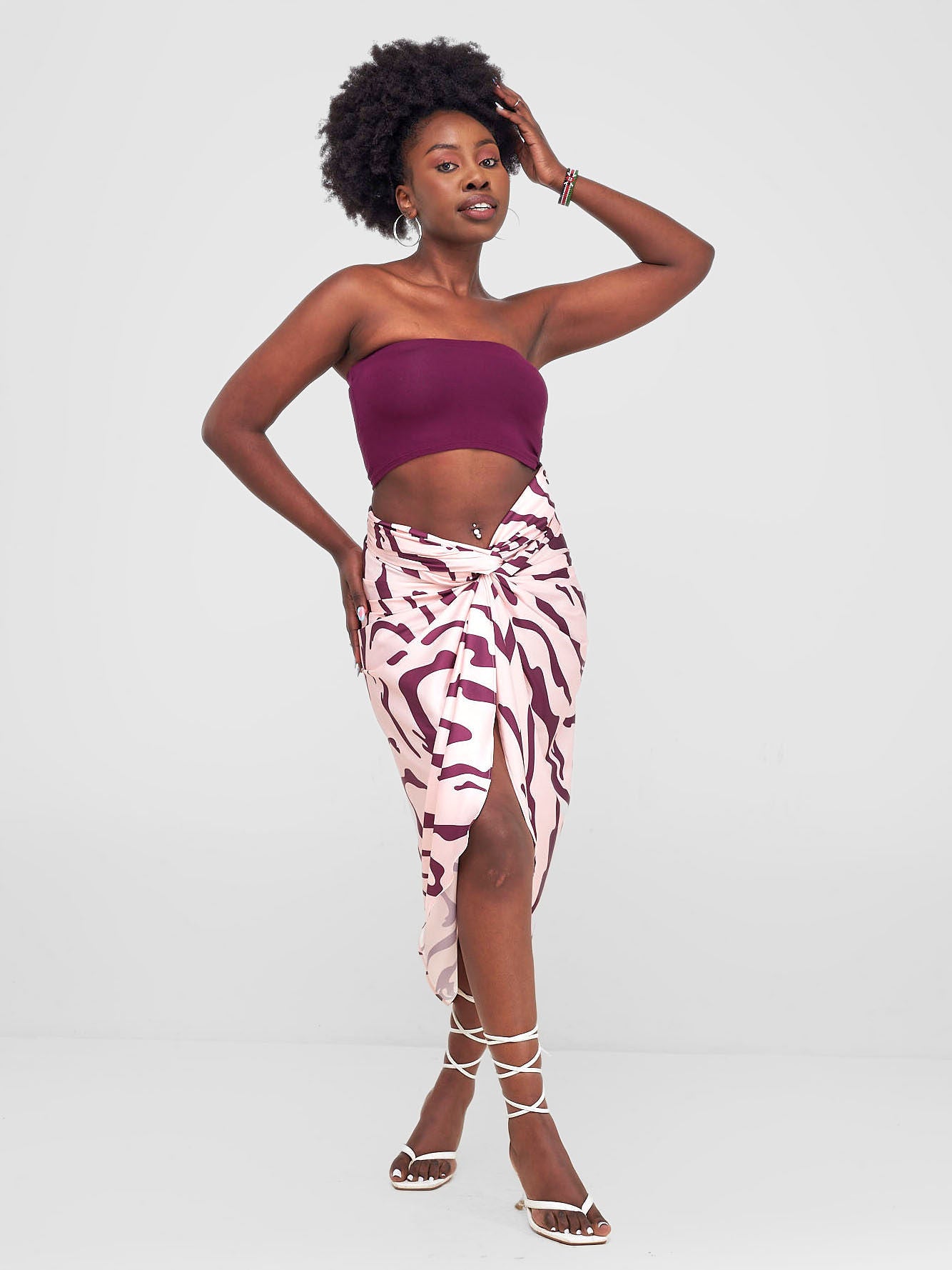 Zoya Shani Sarong Wrap - Burgundy / Peach Sani Print