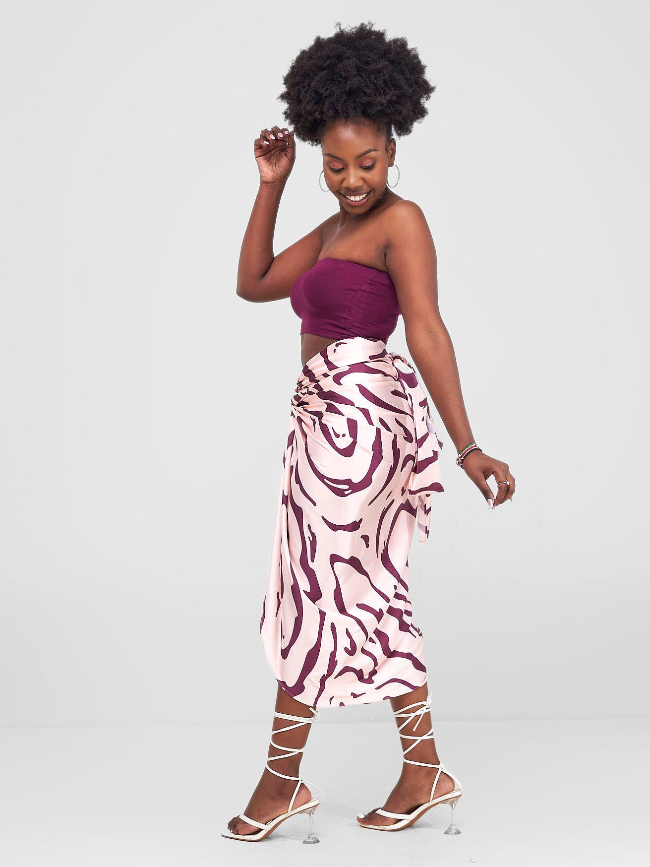 Zoya Shani Sarong Wrap - Burgundy / Peach Sani Print