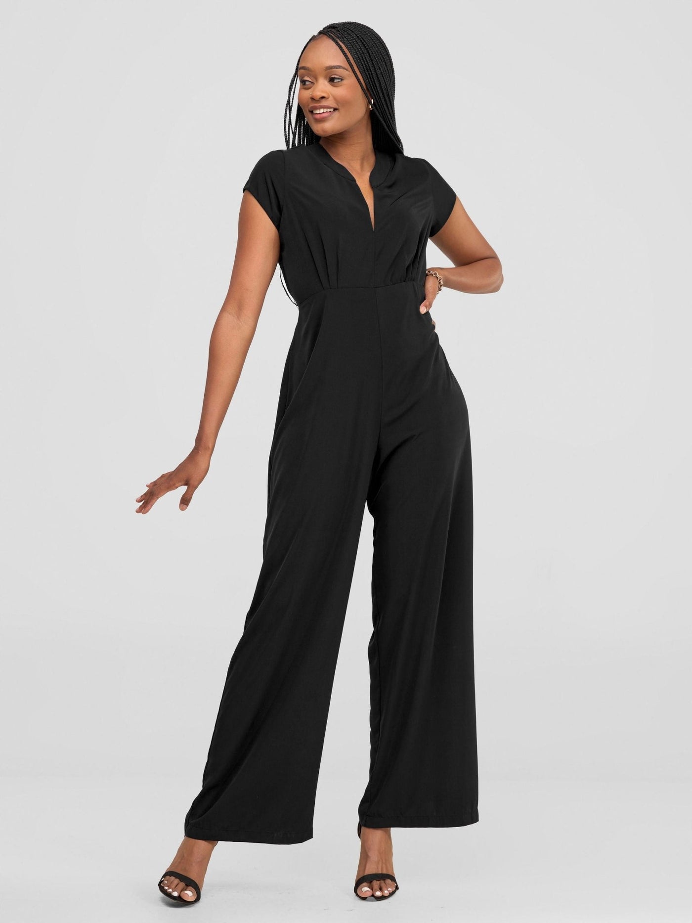 Vivo Chesi V - neck Jumpsuit - Black - Shopzetu