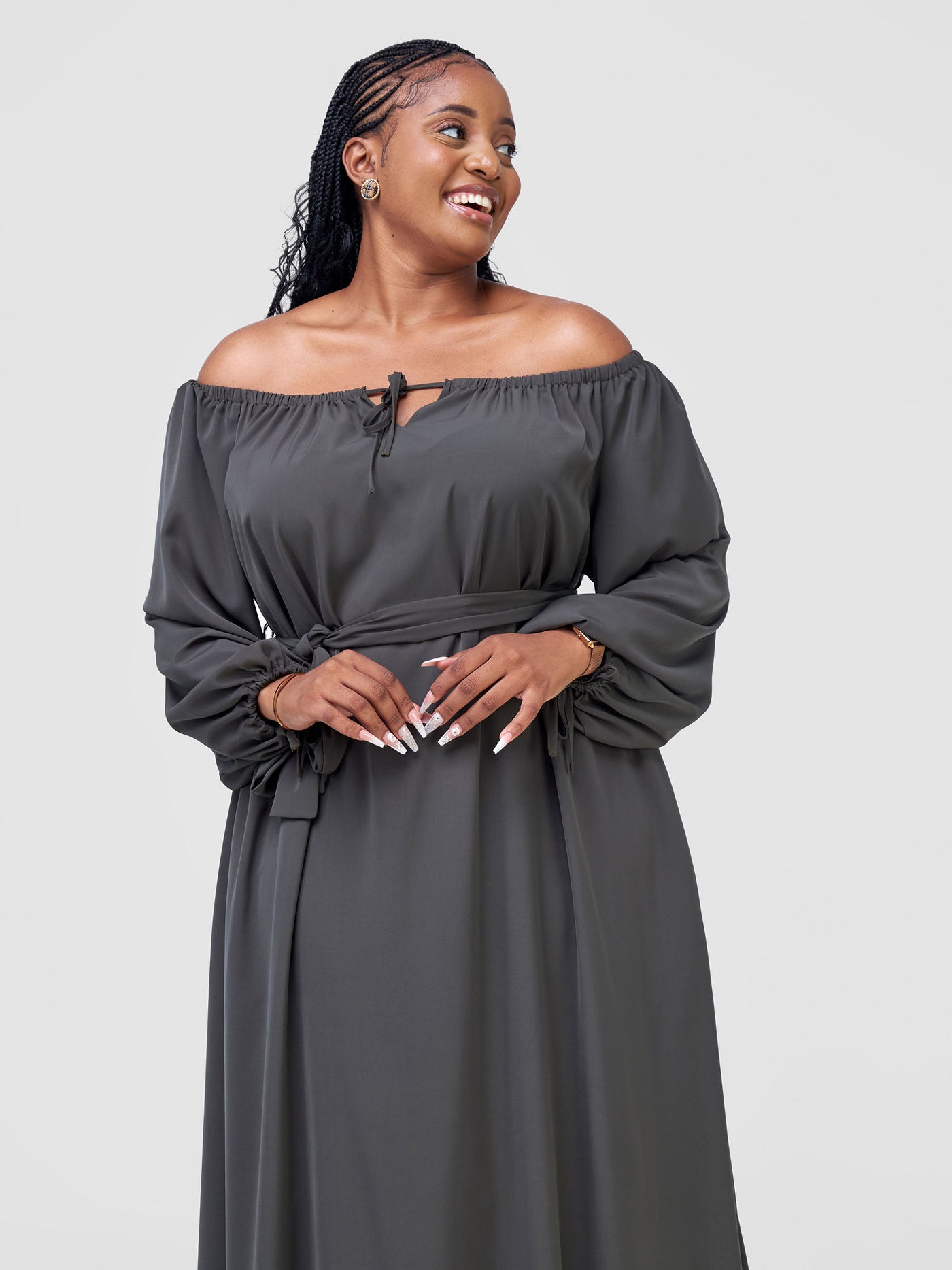 Vivo Zahari Off-Shoulder Maxi Dress - Dusty Olive