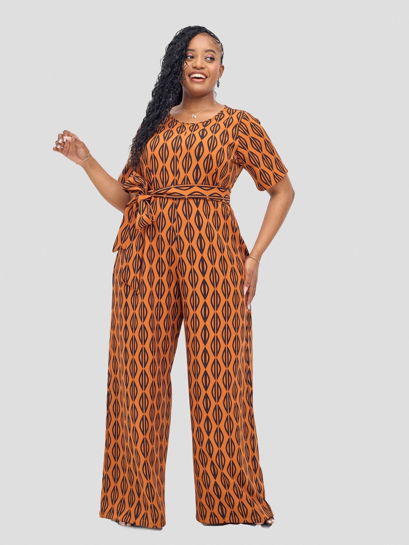 Vivo Mandla Jumpsuit - Rust / Black Anla Print - Shopzetu