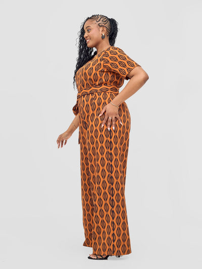 Vivo Mandla Jumpsuit - Rust / Black Anla Print - Shopzetu