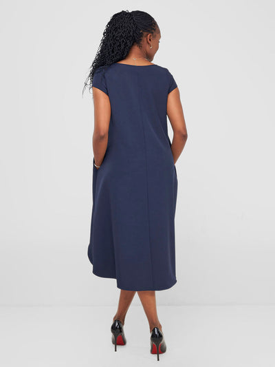 Vivo Pendo Cap Sleeve High Low Tent Dress - Navy Blue