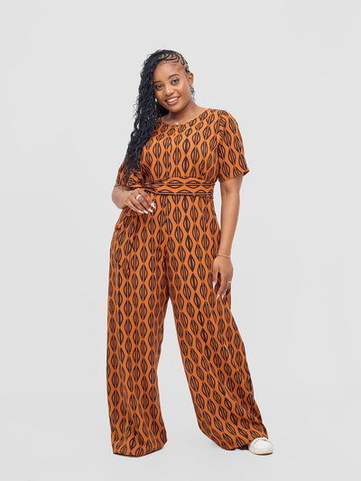 Vivo Mandla Jumpsuit - Rust / Black Anla Print - Shopzetu