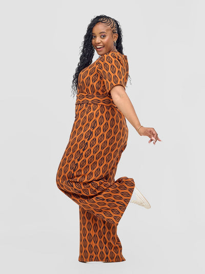 Vivo Mandla Jumpsuit - Rust / Black Anla Print - Shopzetu