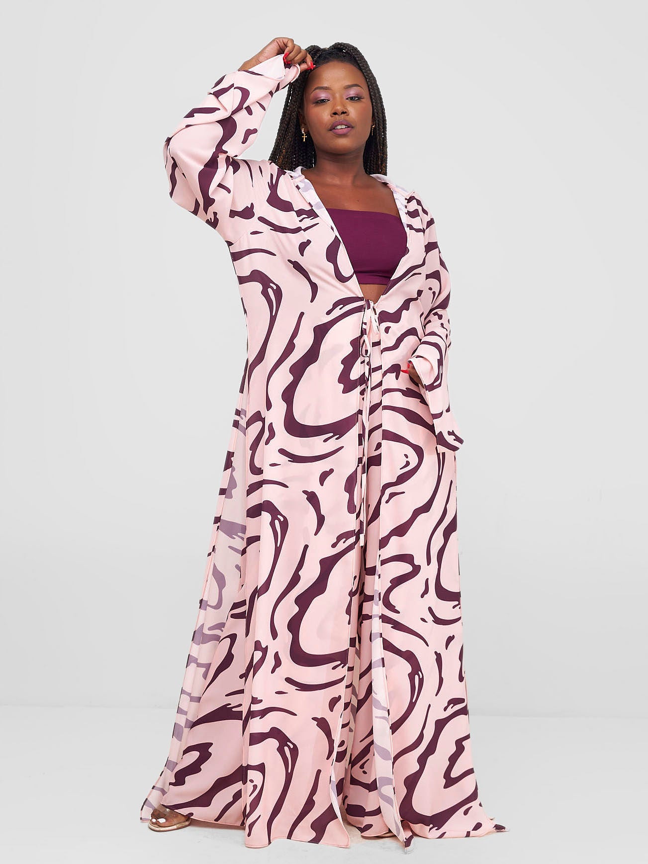 Zoya Shani Kimono - Burgundy / Peach Sani Print