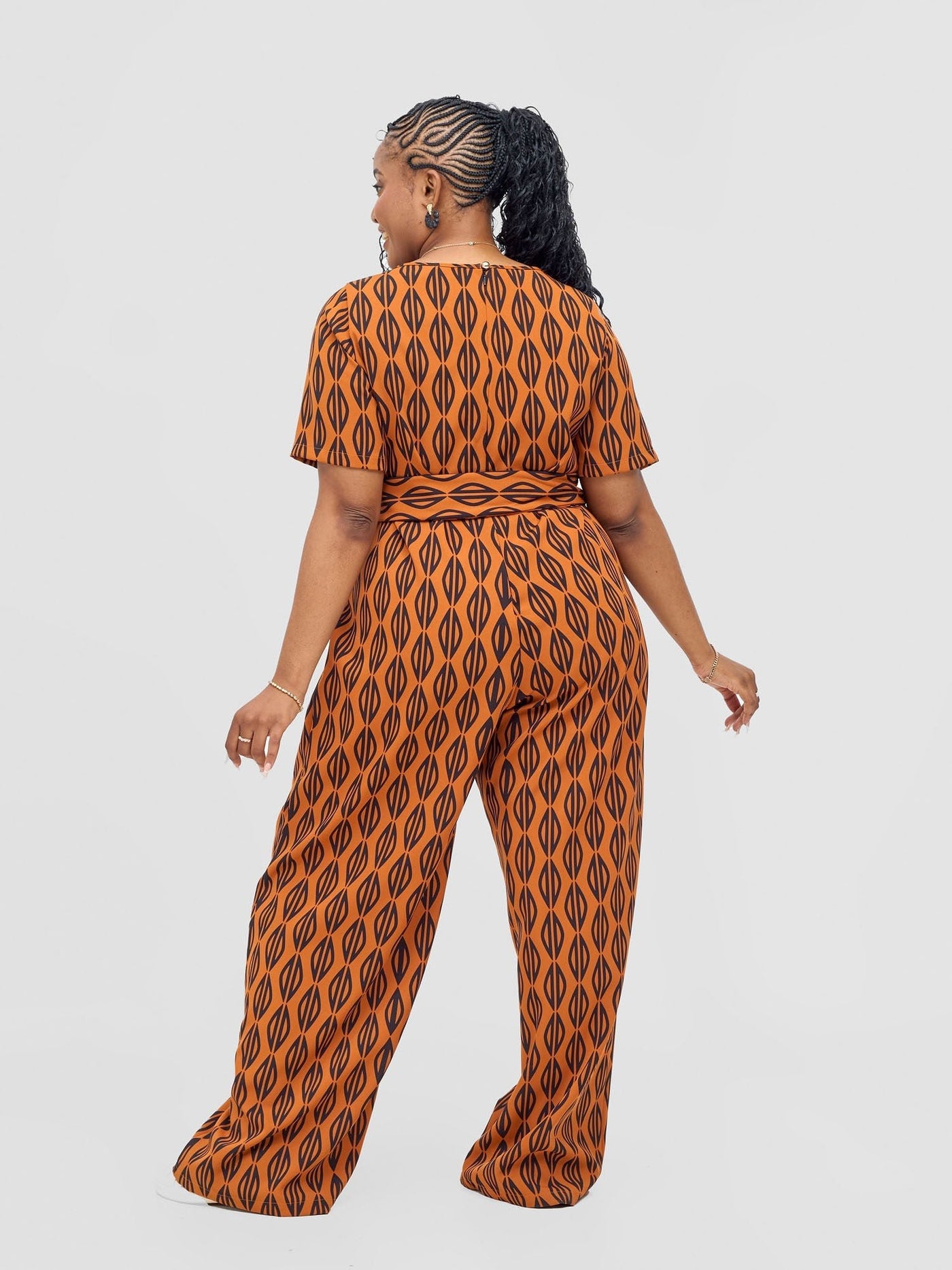 Vivo Mandla Jumpsuit - Rust / Black Anla Print - Shopzetu