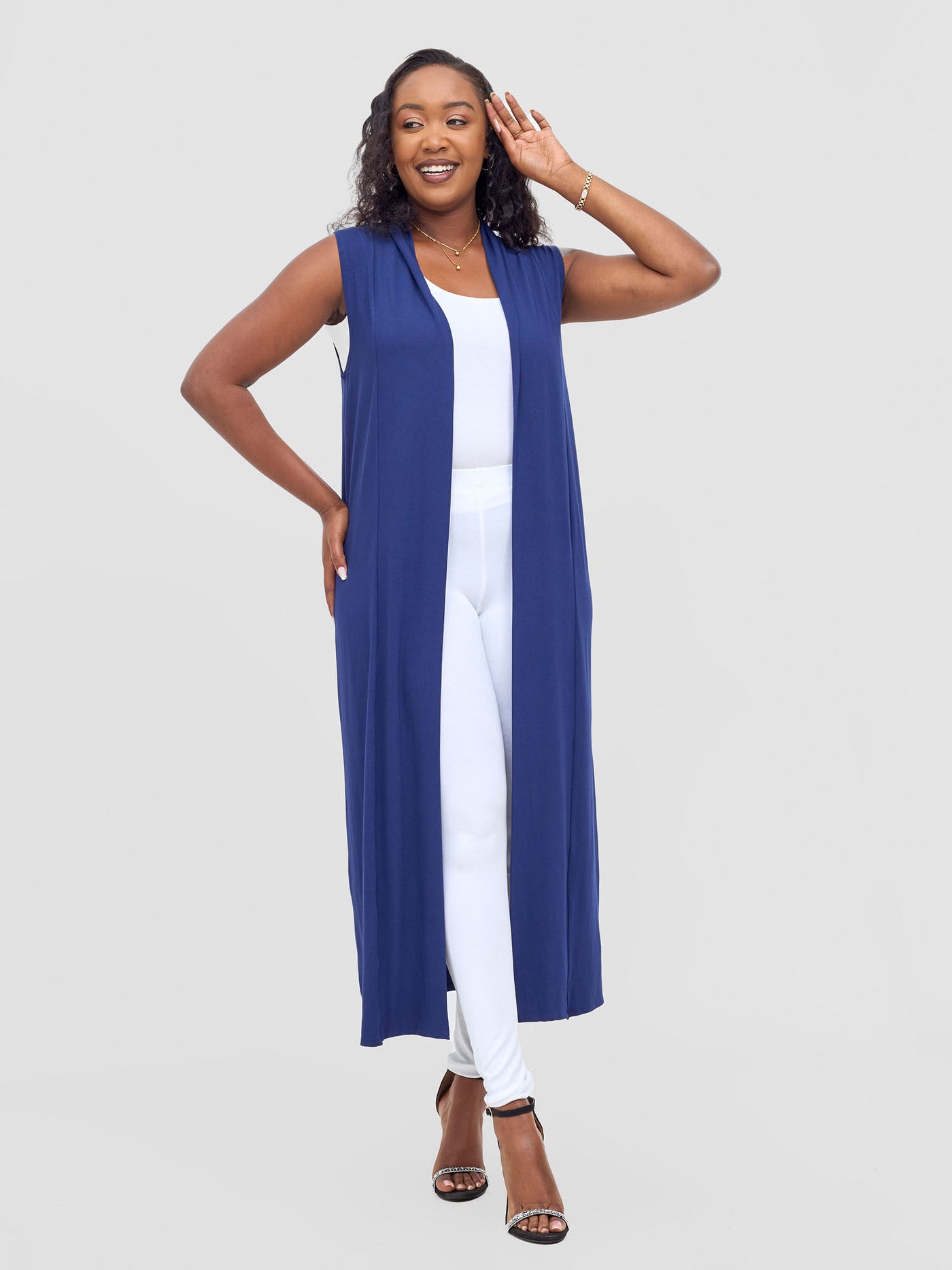 Basic Sleeveless Long Lily Waterfall - Navy Blue