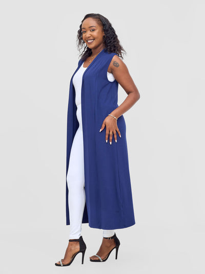 Basic Sleeveless Long Lily Waterfall - Navy Blue