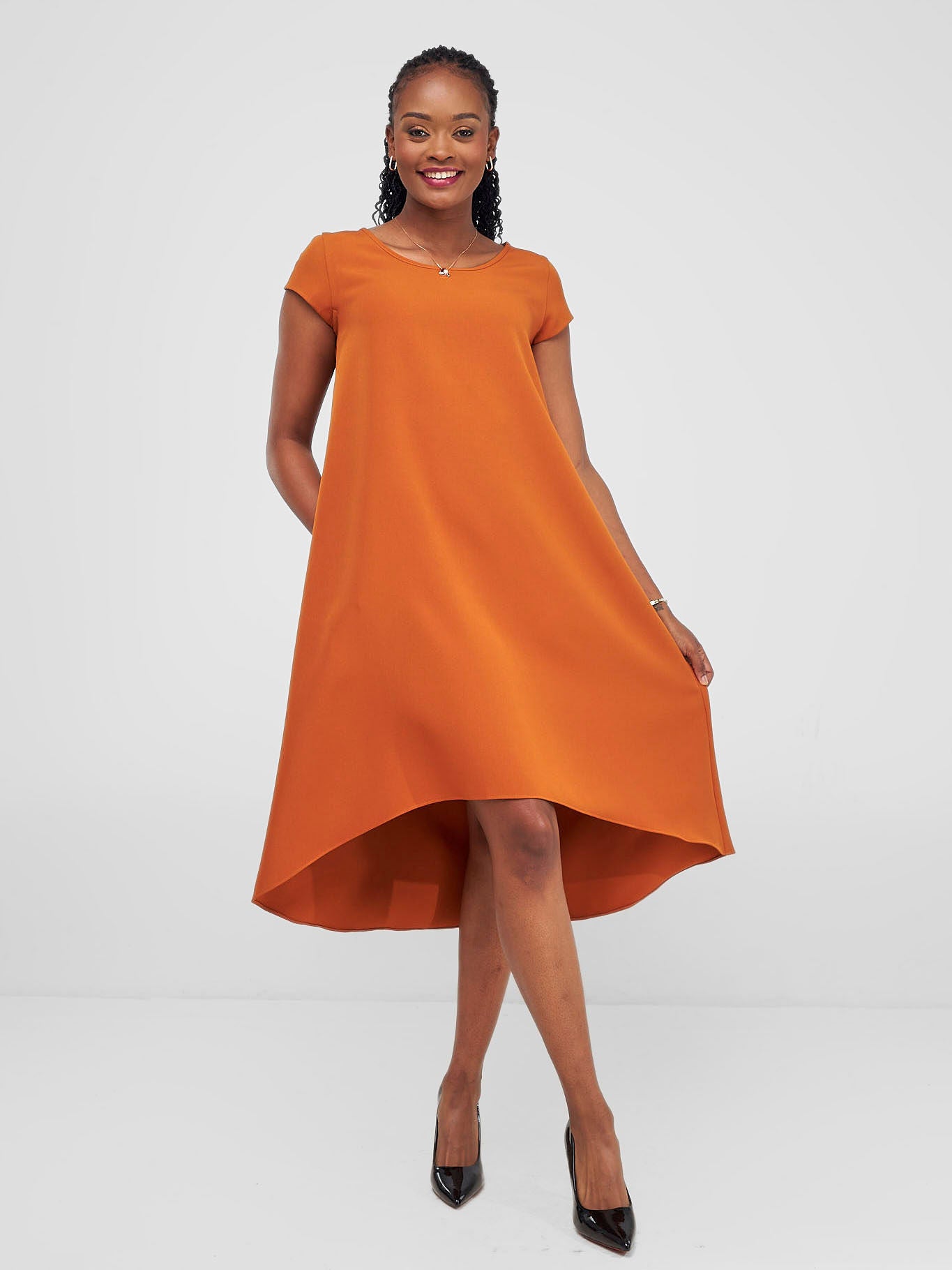 Pendo Cap Sleeve High Low Tent Dress - Rust