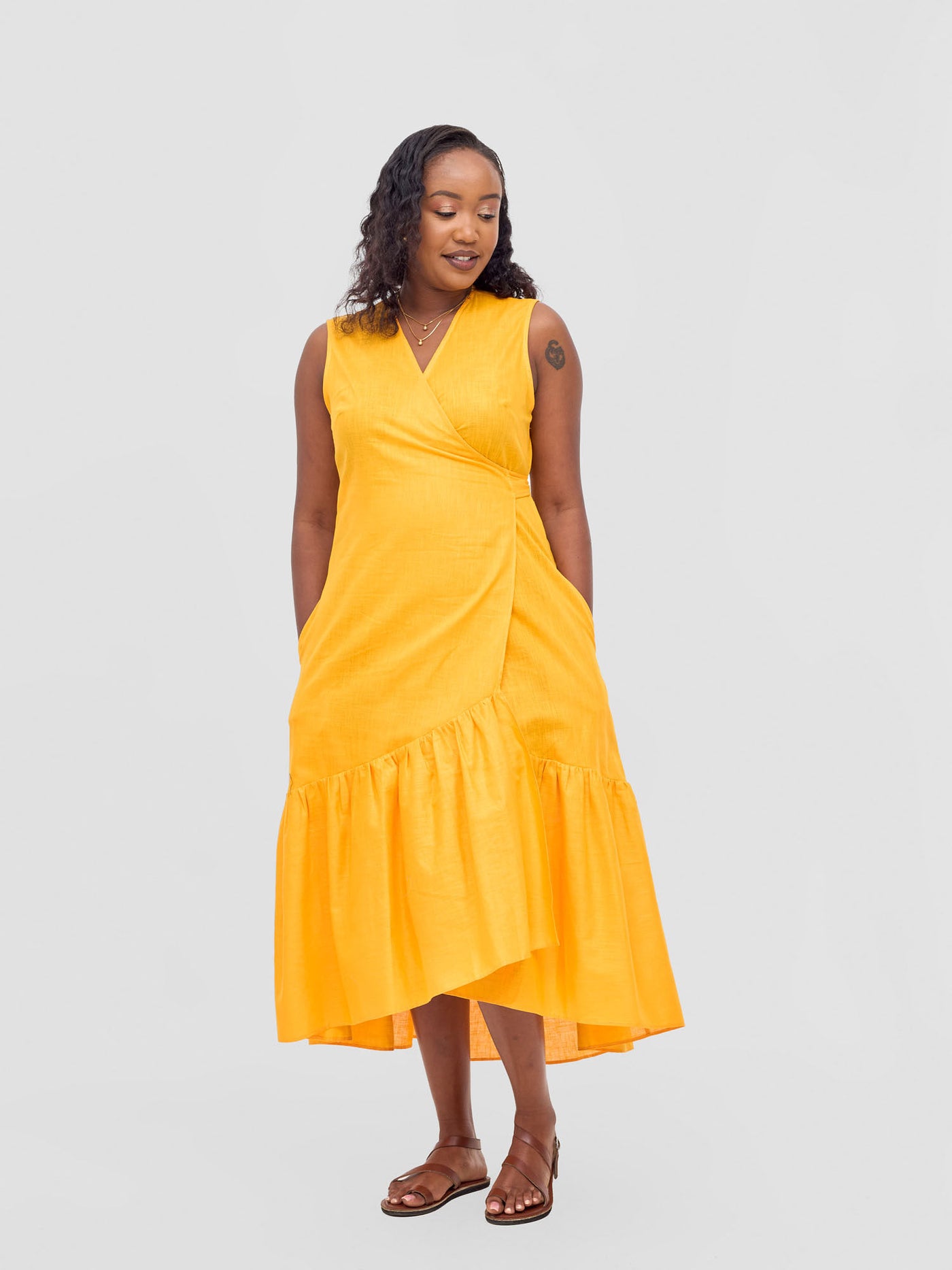 Safari Savannah Midi Wrap Dress - Mustard - Shopzetu