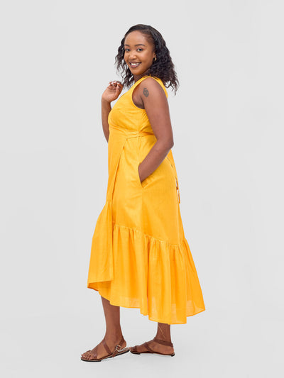 Safari Savannah Midi Wrap Dress - Mustard - Shopzetu