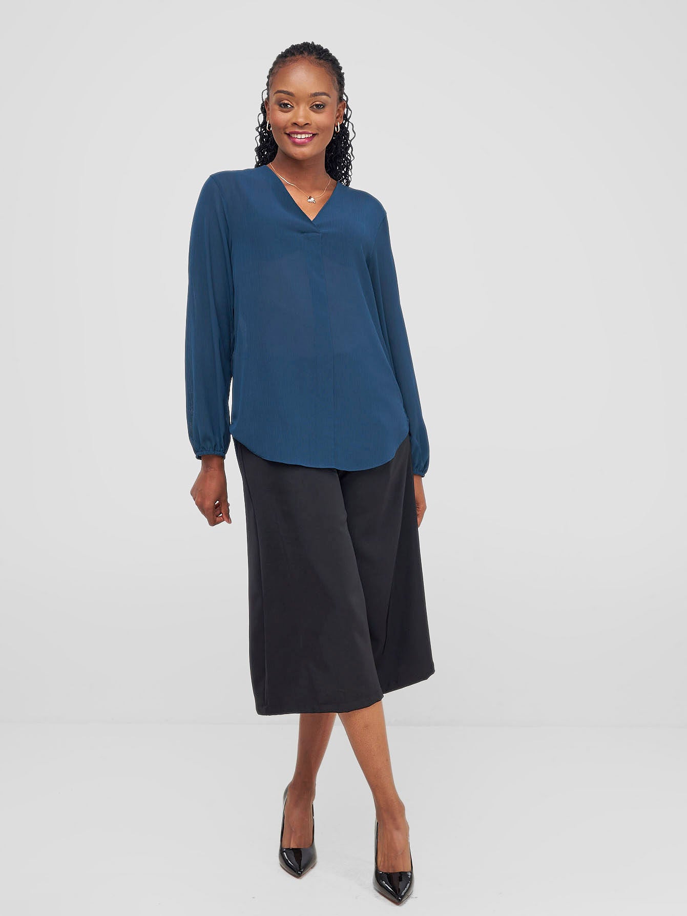 Vivo Dua Long Bishop Sleeve Top - Teal Textured - Shopzetu