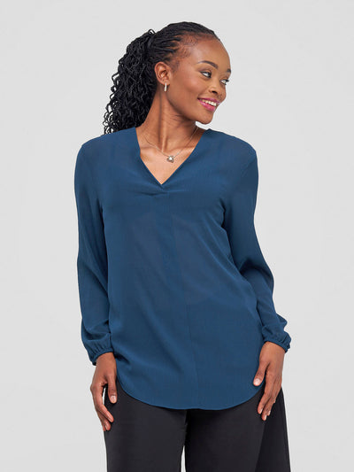 Vivo Dua Long Bishop Sleeve Top - Teal Textured - Shopzetu