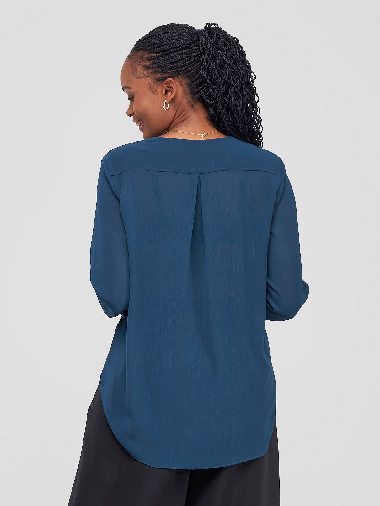 Vivo Dua Long Bishop Sleeve Top - Teal Textured - Shopzetu