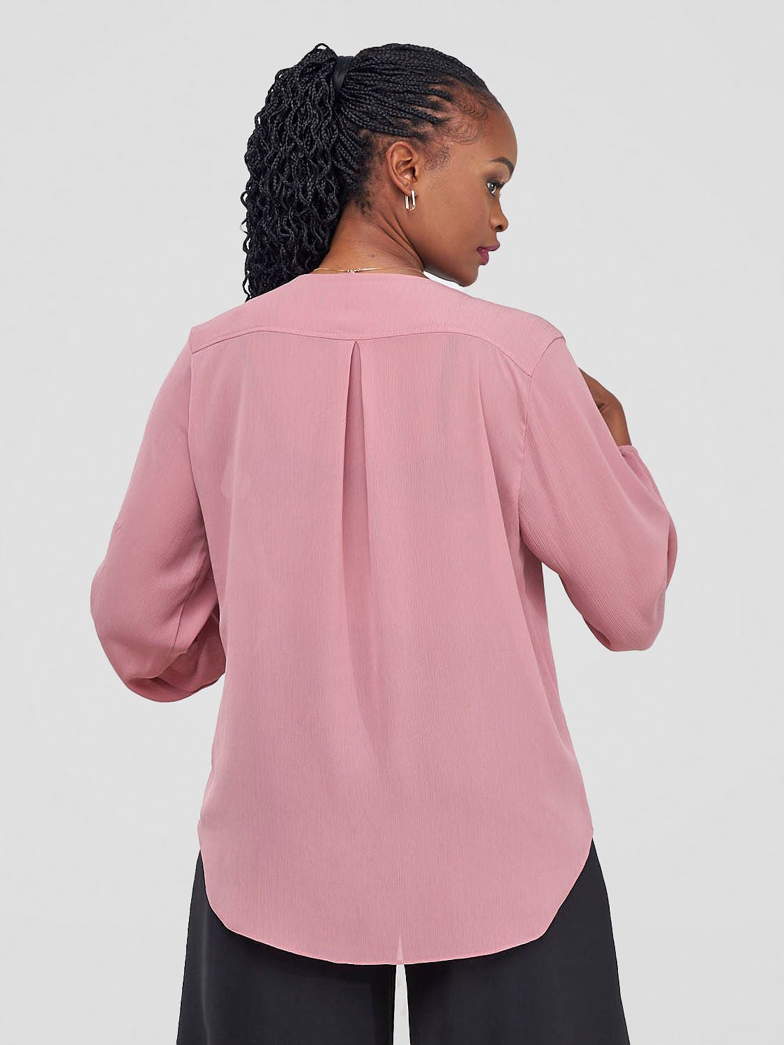 Vivo Dua Long Bishop Sleeve Top - Rose Pink Textured - Shopzetu