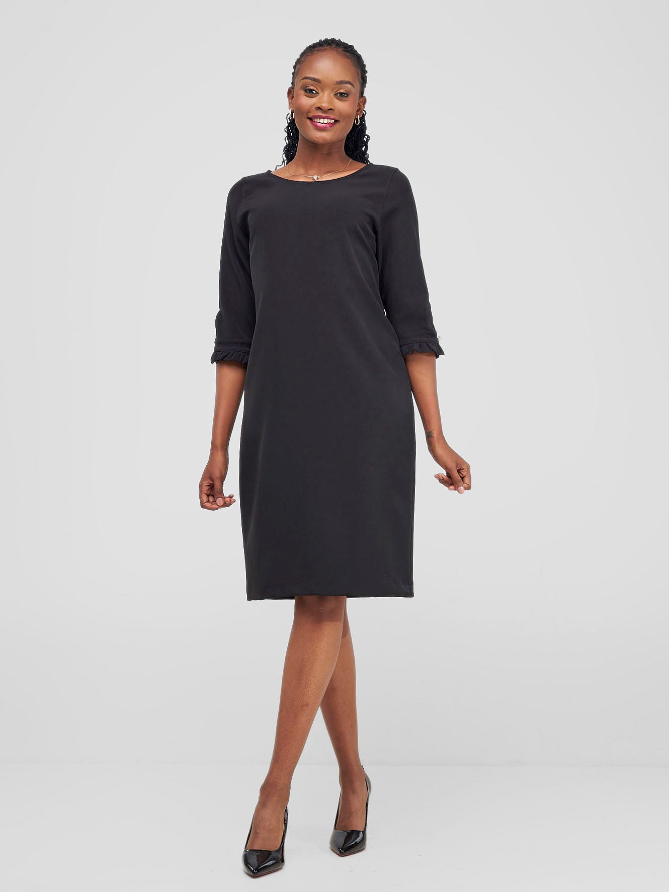 Sani 3/4 Sleeve Shift Dress - Black