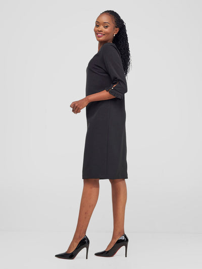 Sani 3/4 Sleeve Shift Dress - Black