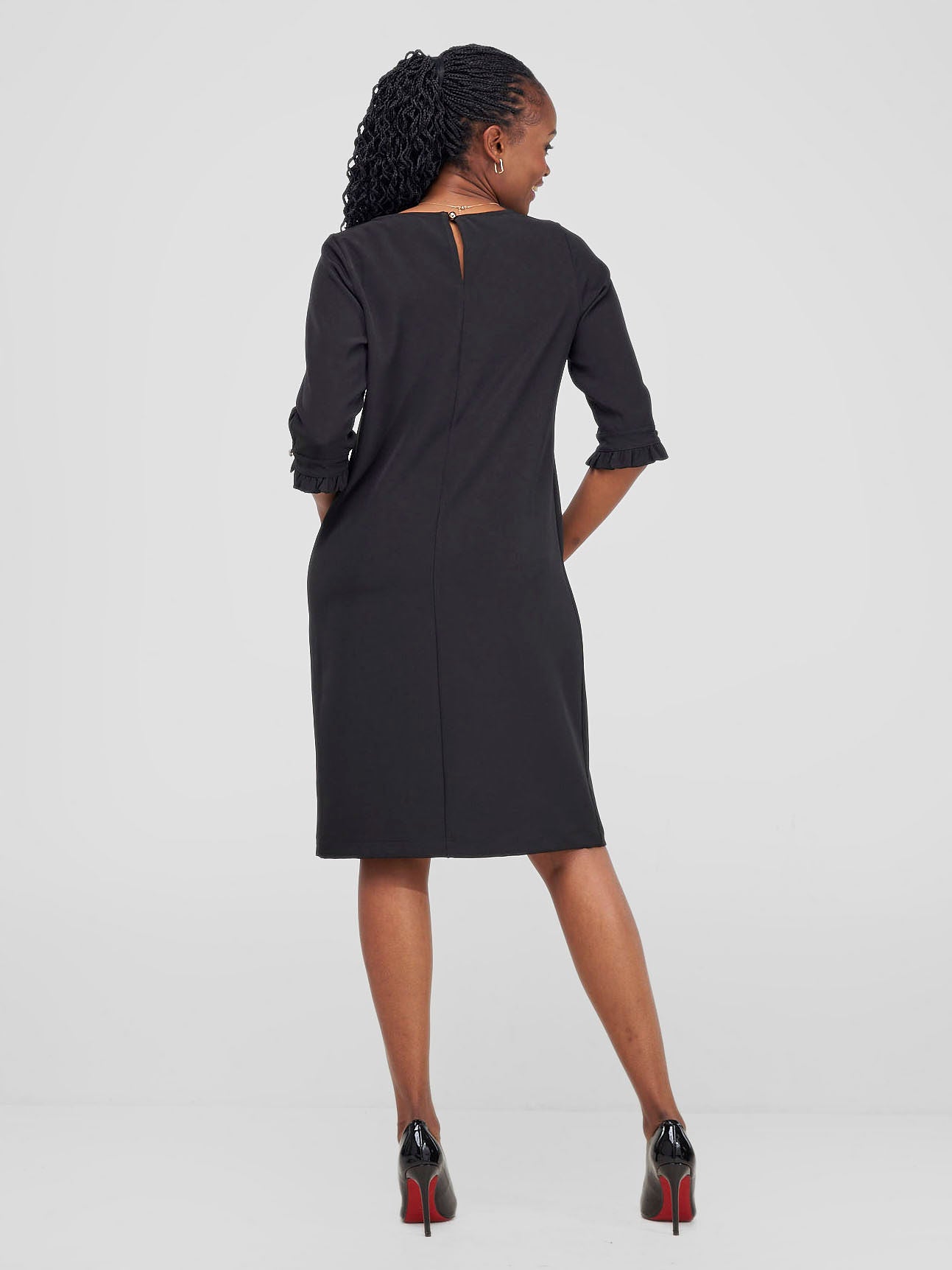 Sani 3/4 Sleeve Shift Dress - Black