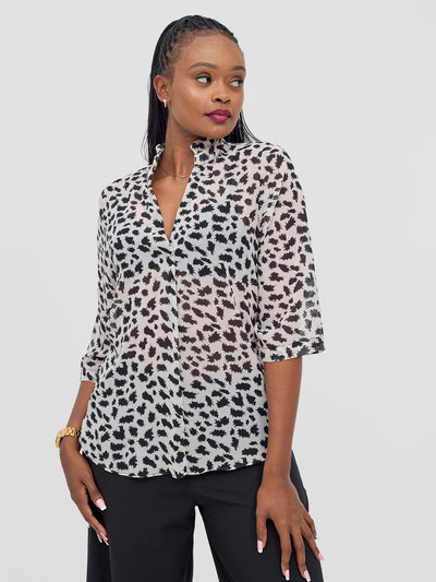 Vivo Saida 3/4 Sleeve Top - Cream / Black Sadia Print - Shopzetu