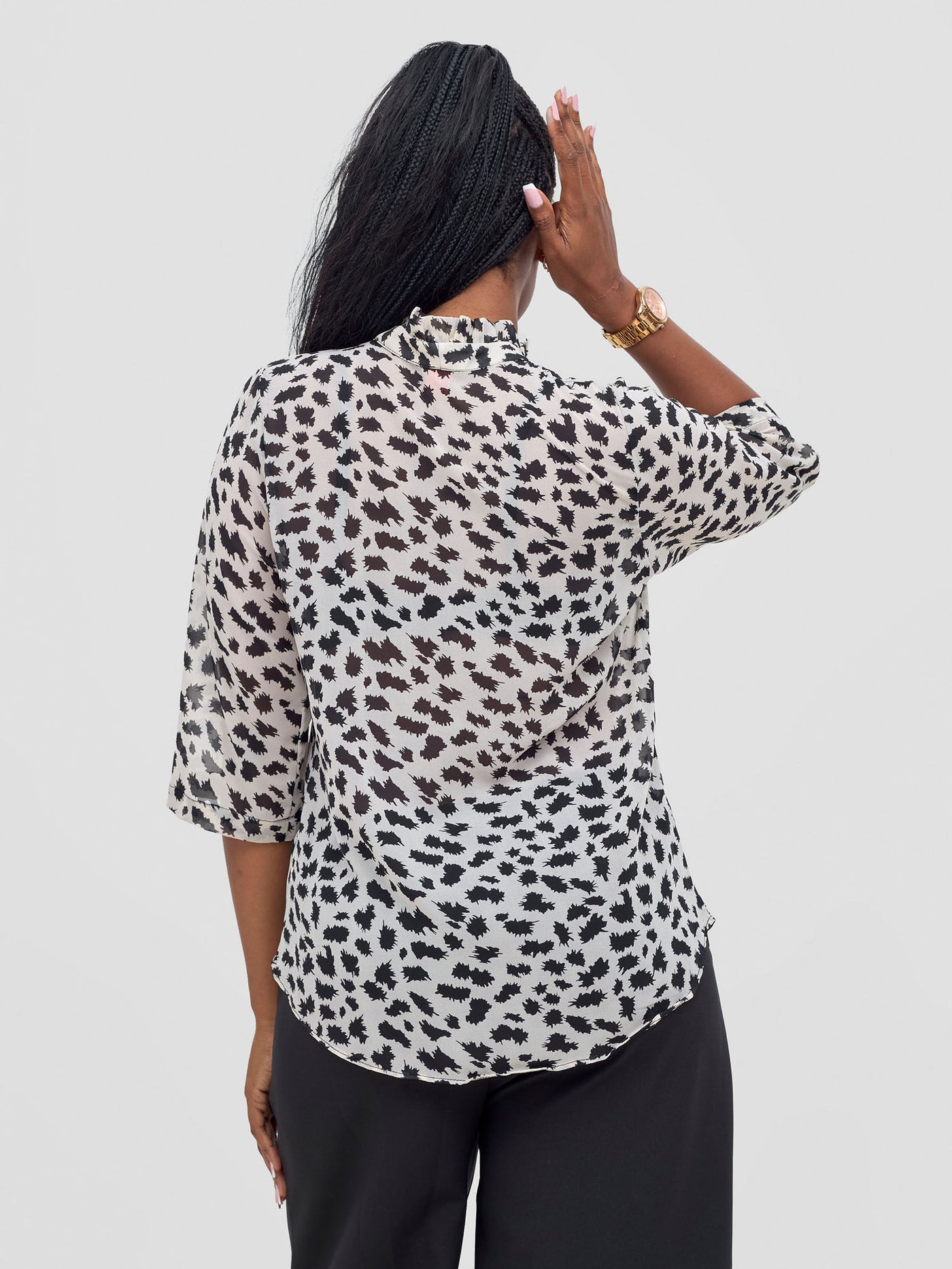 Vivo Saida 3/4 Sleeve Top - Cream / Black Sadia Print - Shopzetu