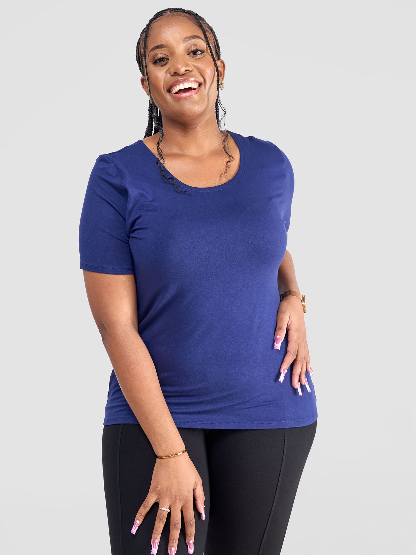 Vivo Basic Short Sleeve Top - Navy Blue