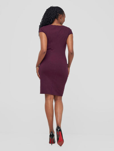 Vivo Tande Boat Neck Dress - Burgundy - Shopzetu