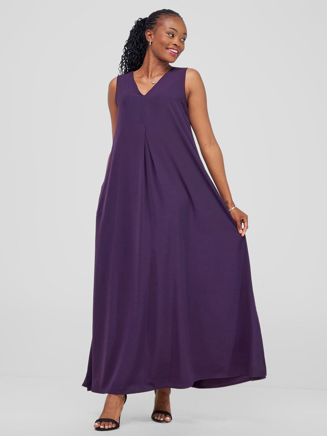 Vivo Ava Front Pleat Maxi Dress - Blueberry