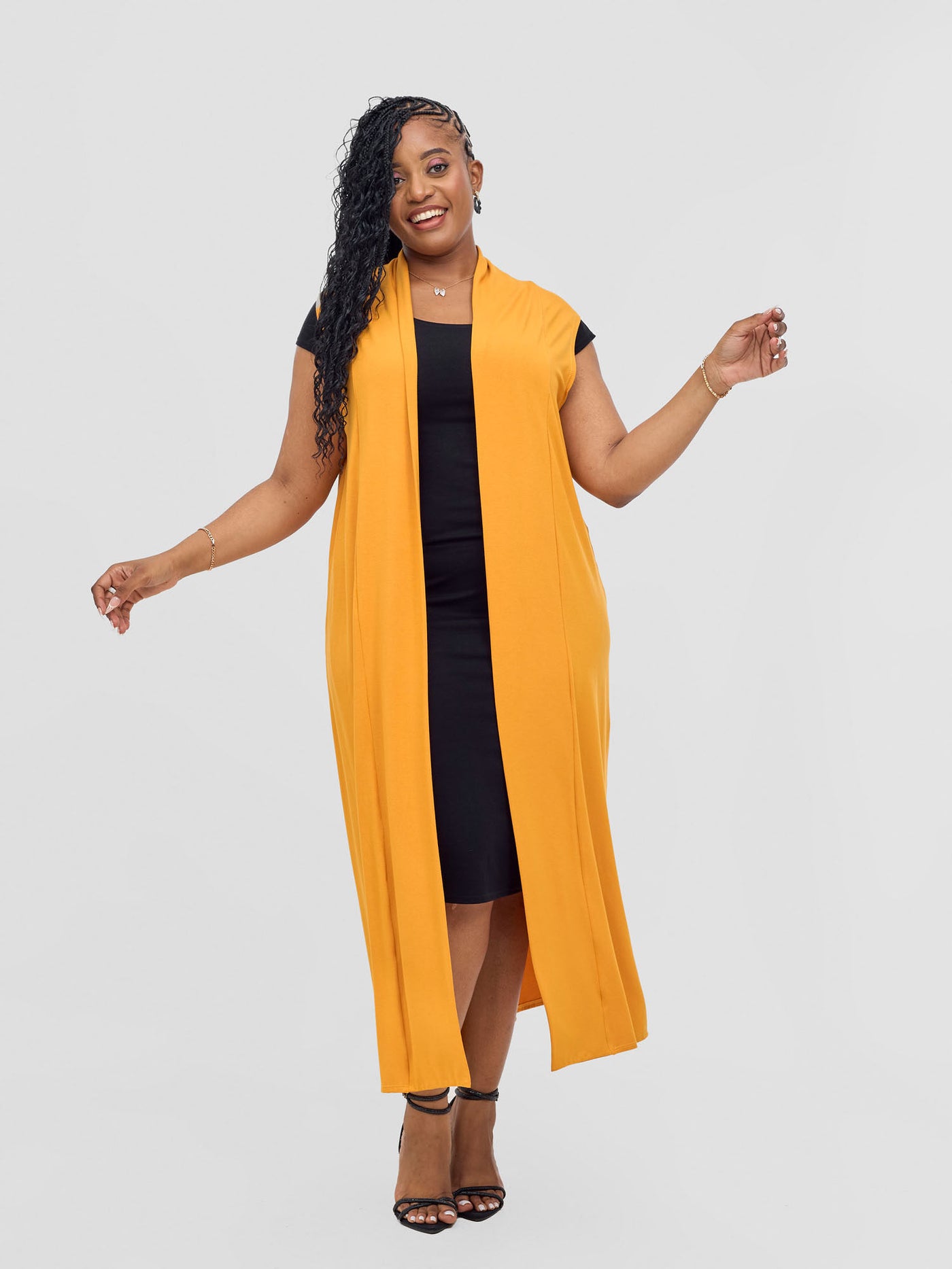 Basic Sleeveless Long Lily Waterfall - Mustard