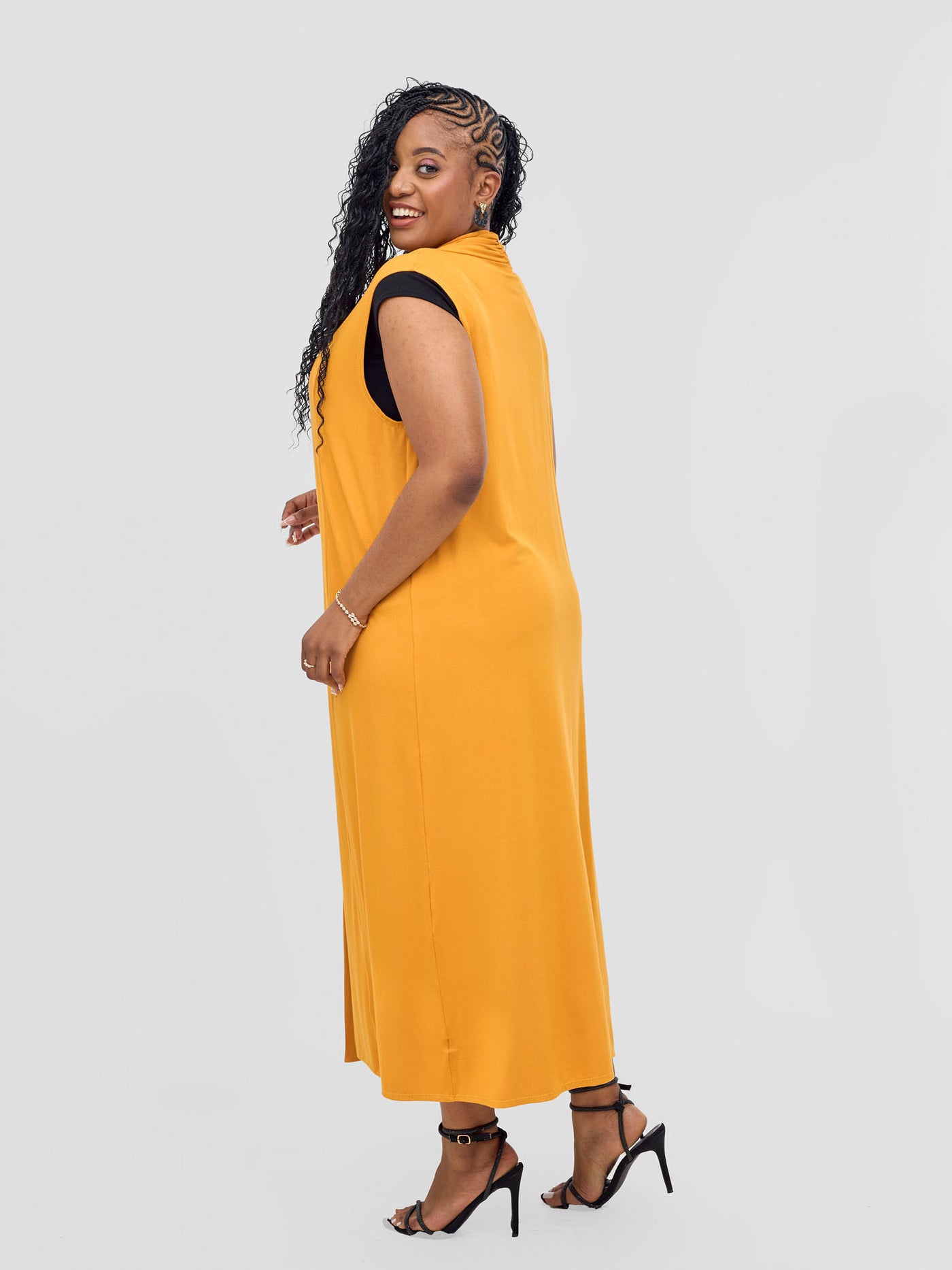 Basic Sleeveless Long Lily Waterfall - Mustard