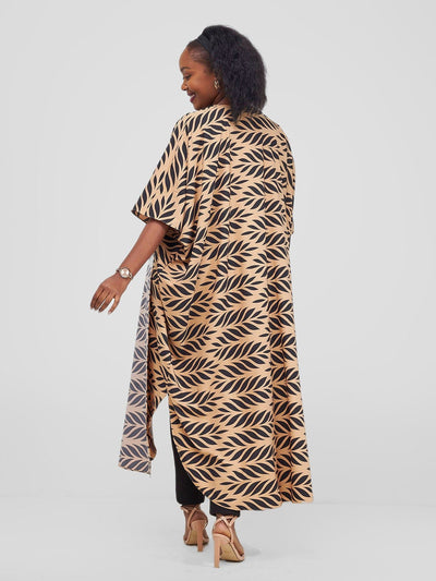 Vivo Basic Open Kaftan - Taupe / Black Print - Shopzetu